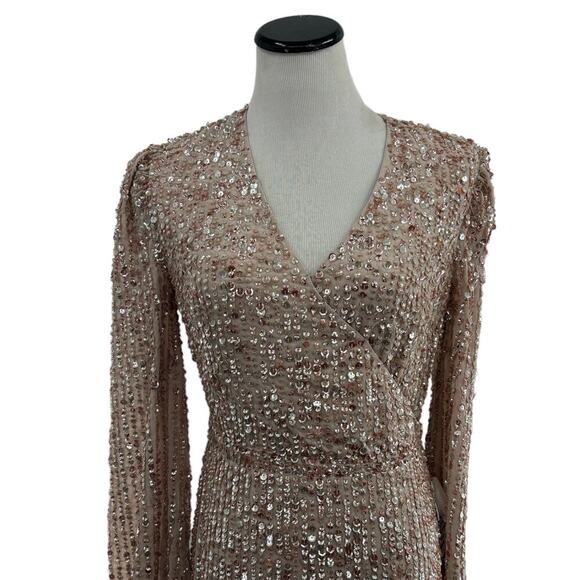 Mac Duggal Nude Sequin Long Sleeve Cocktail Midi Dress 6 - Picture 4 of 12